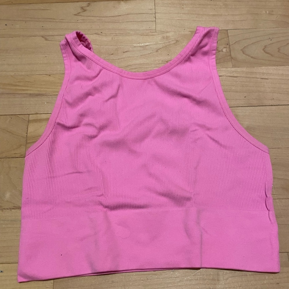 Goldie Ribbed Cropped Top - Hot Pink - Size S